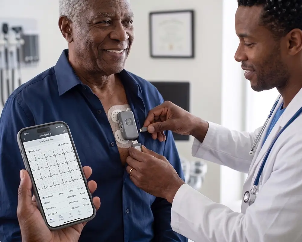 Cardiology Services 4 <p class="service-card__text">You wear a small recorder at home while it tracks every heartbeat. This helps us find rhythm problems that come and go during your normal day.</p>